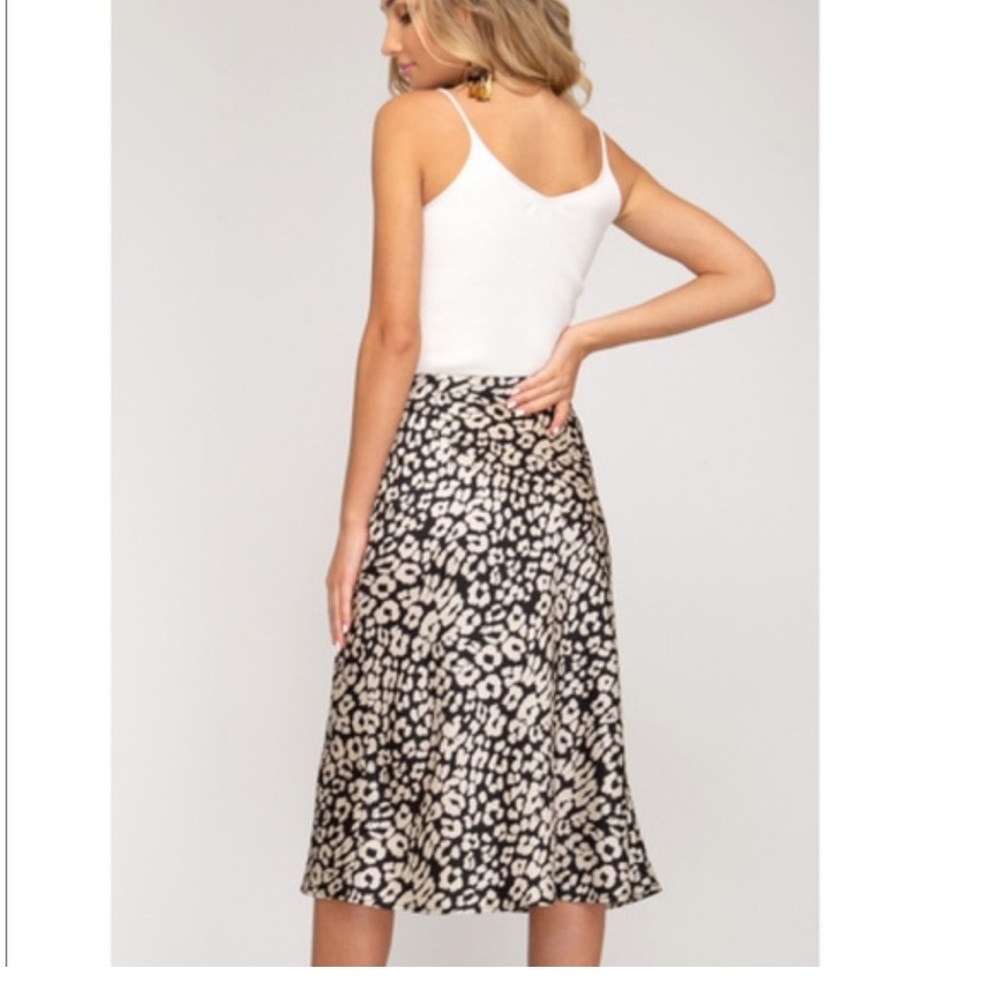 She + Sky Leopard Print Satin Midi Skirt - Size S